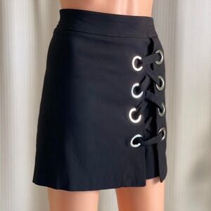 Bar III Black Lace Up Grommet Mini Skirt Cyber Grunge Goth Punk Indie Size M